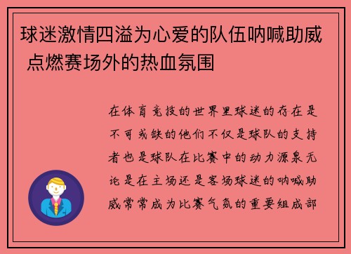 球迷激情四溢为心爱的队伍呐喊助威 点燃赛场外的热血氛围