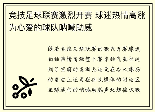 竞技足球联赛激烈开赛 球迷热情高涨为心爱的球队呐喊助威