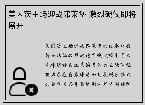美因茨主场迎战弗莱堡 激烈硬仗即将展开